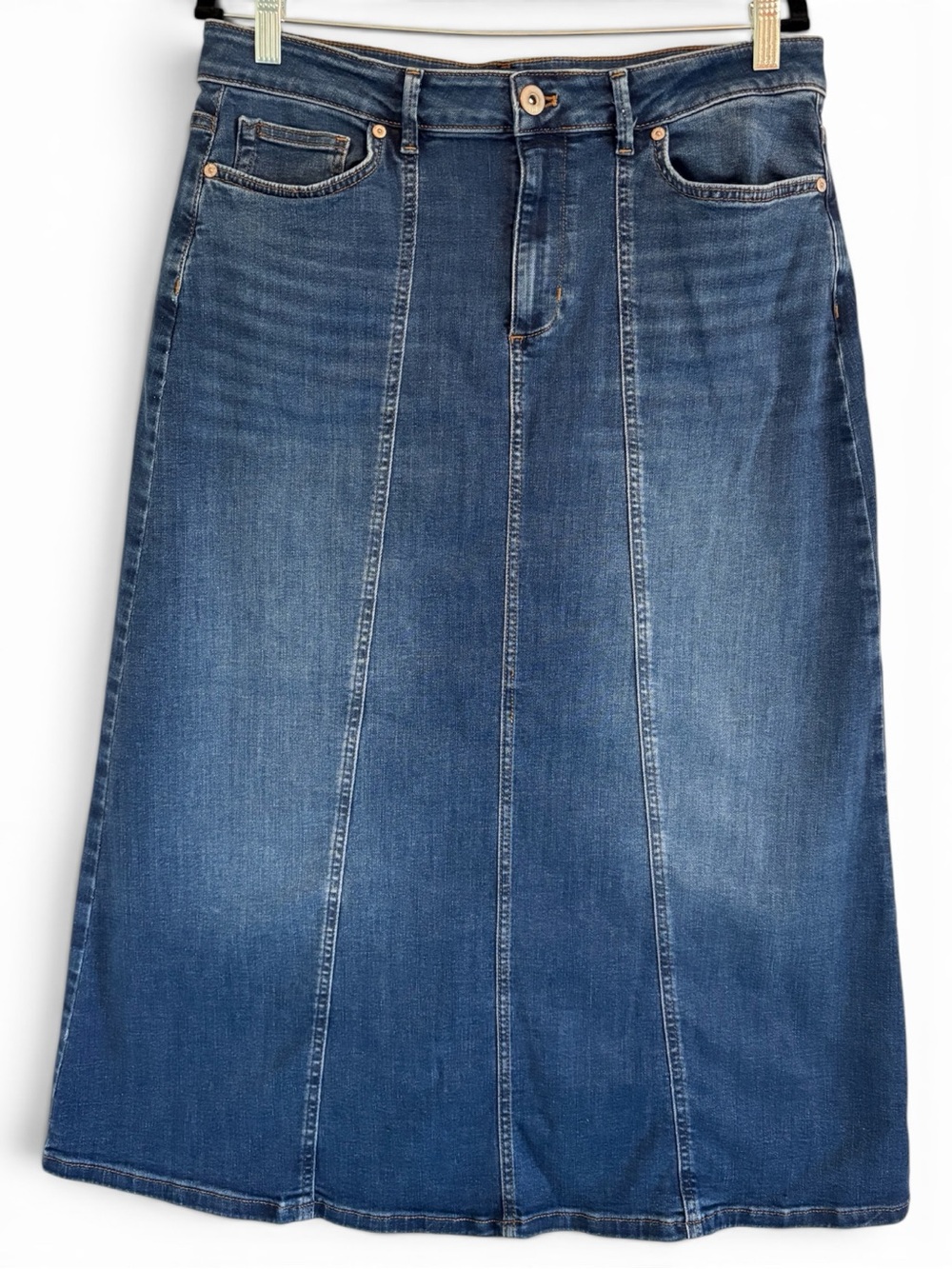 J.Jill Blue Wash Stretch Denim Panel Maxi Skirt | Cotton Blend | Size 10